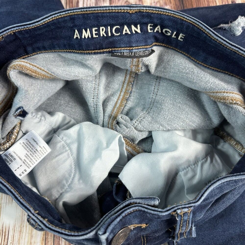 American Eagle HI RISE JEGGING Size 8 X Short Distressed Jeans Denim Pants 28x24 - Picture 11 of 14